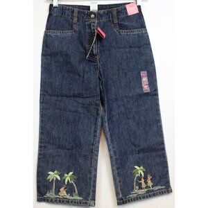 2005 Gymboree Hawaiian Holiday Denim Cropped Jeans Capris Hula Girl Embroider Ad